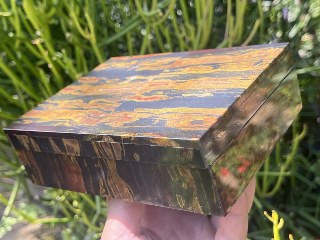 Hand Made Silver Hematite Banded Iron Stone Jasper Jewellery Box x 1 From South Africa