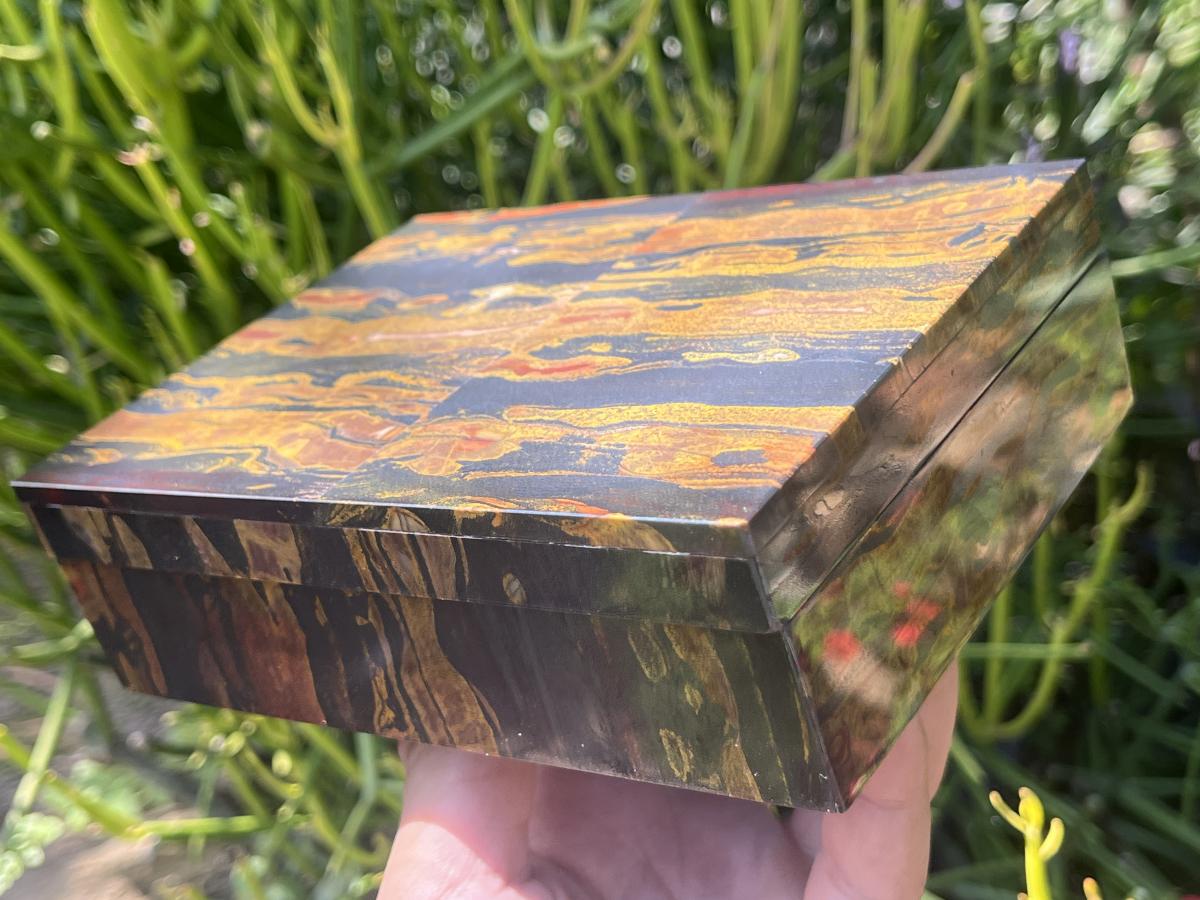 Hand Made Silver Hematite Banded Iron Stone Jasper Jewellery Box x 1 From South Africa