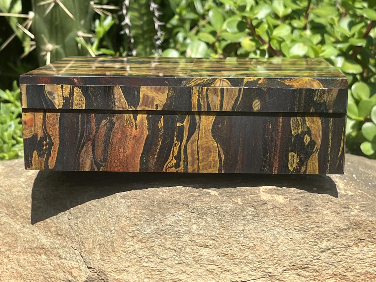 Hand Made Silver Hematite Banded Iron Stone Jasper Jewellery Box x 1 From South Africa