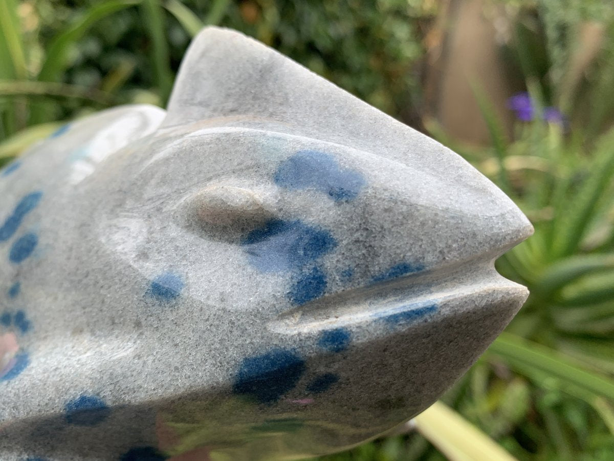Hand Made Polished Blue Spotted Spinel Chameleon Carving x 1 From Madagascar