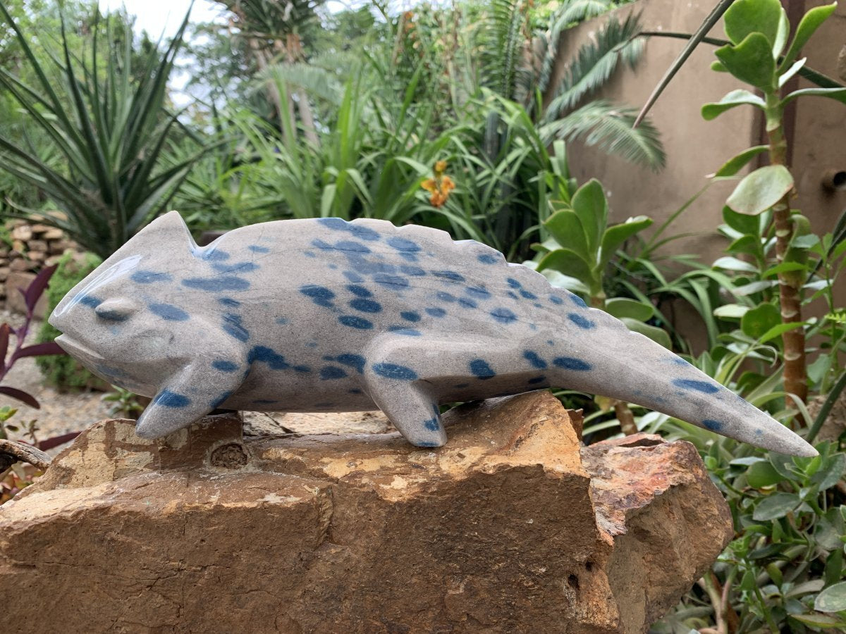 Hand Made Polished Blue Spotted Spinel Chameleon Carving x 1 From Madagascar
