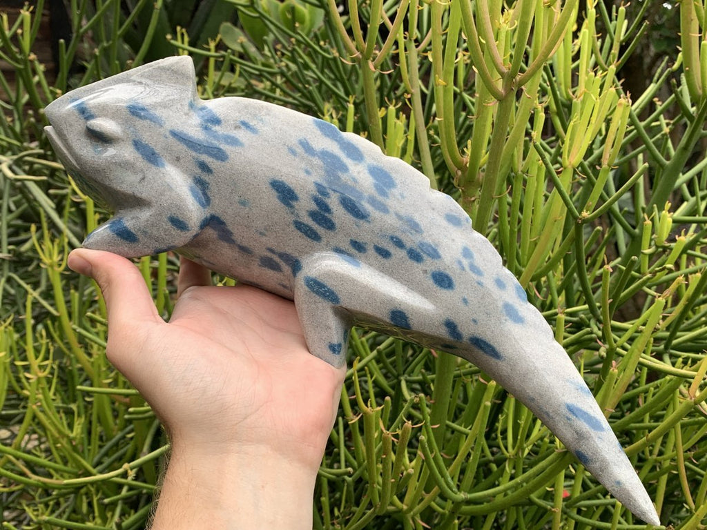 Hand Made Polished Blue Spotted Spinel Chameleon Carving x 1 From Madagascar