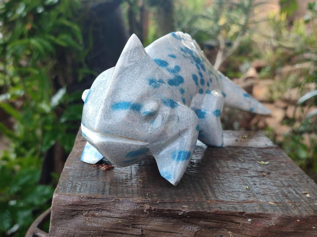 Hand Made Polished Blue Spotted Spinel Chameleon Carving x 1 From Madagascar