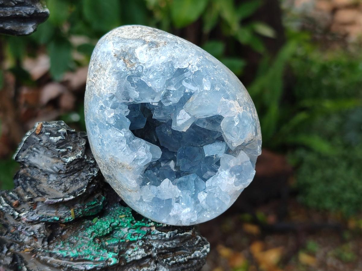 Polished Blue Celestite Geode Egg x 1 From Sakoany, Madagascar