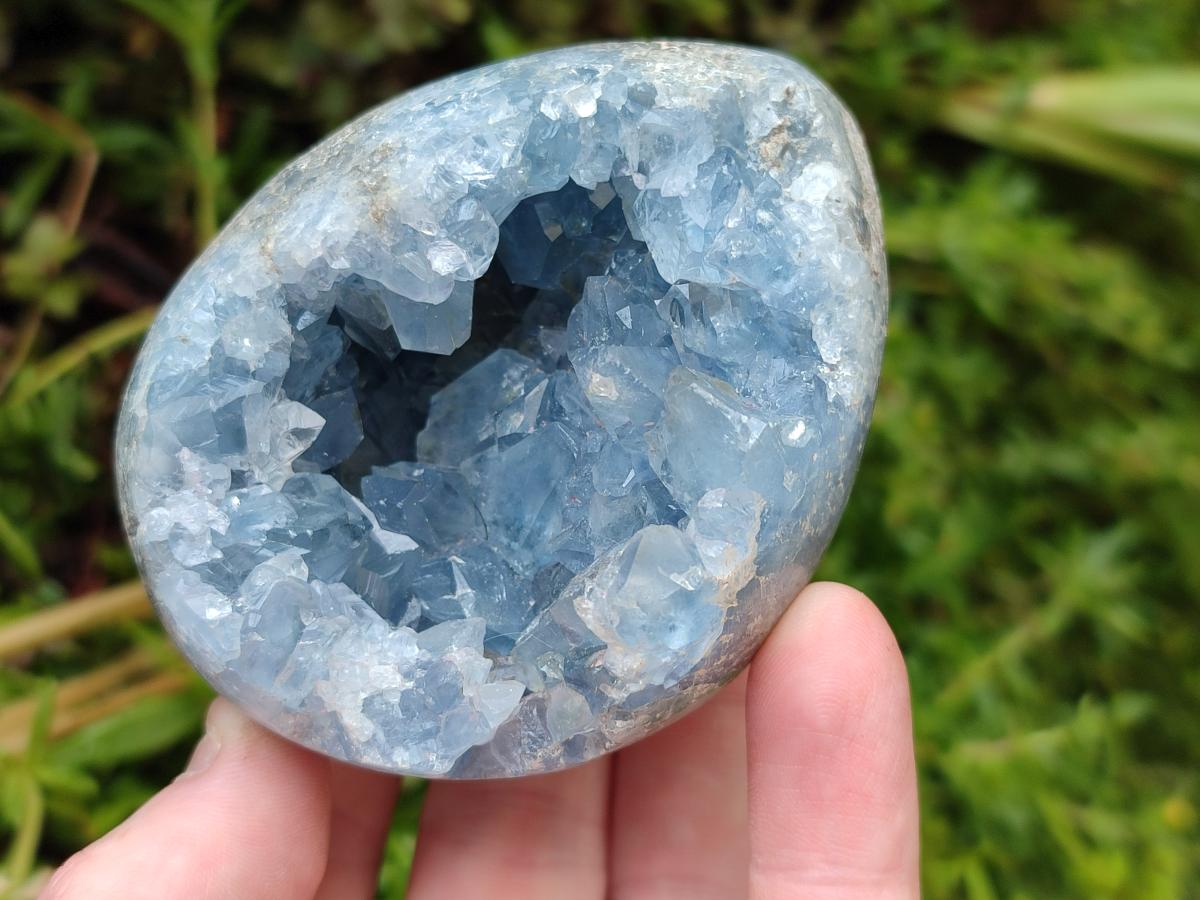 Polished Blue Celestite Geode Egg x 1 From Sakoany, Madagascar