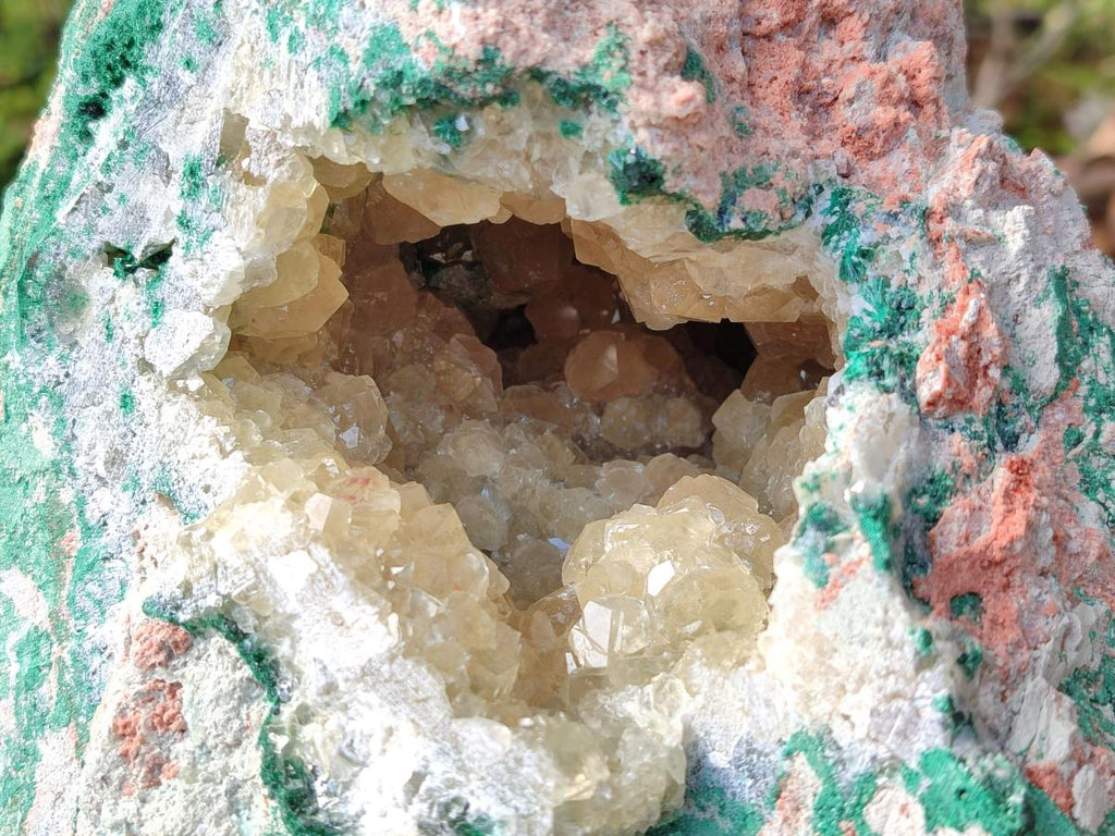Natural XL Yellow Calcite Geode in a Malachite Matrix x 1 From Mashamba West Mine, Congo
