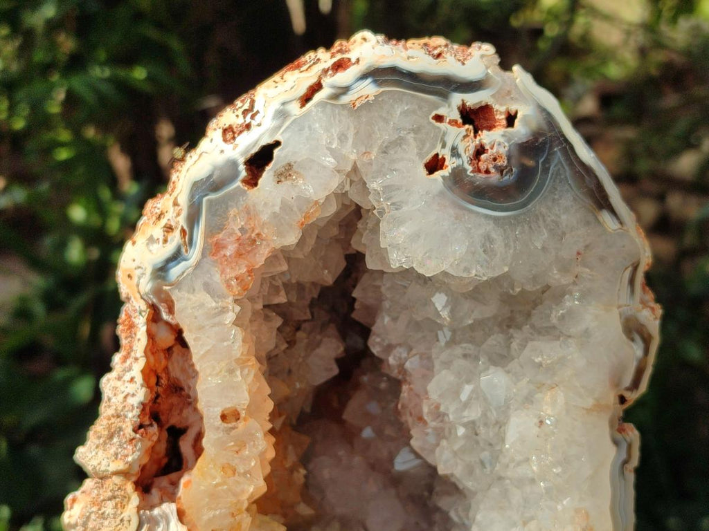 Polished One Side Large Coral Agate Crystalline Centred Standing Geode x 1 From Maintirano, Madagascar