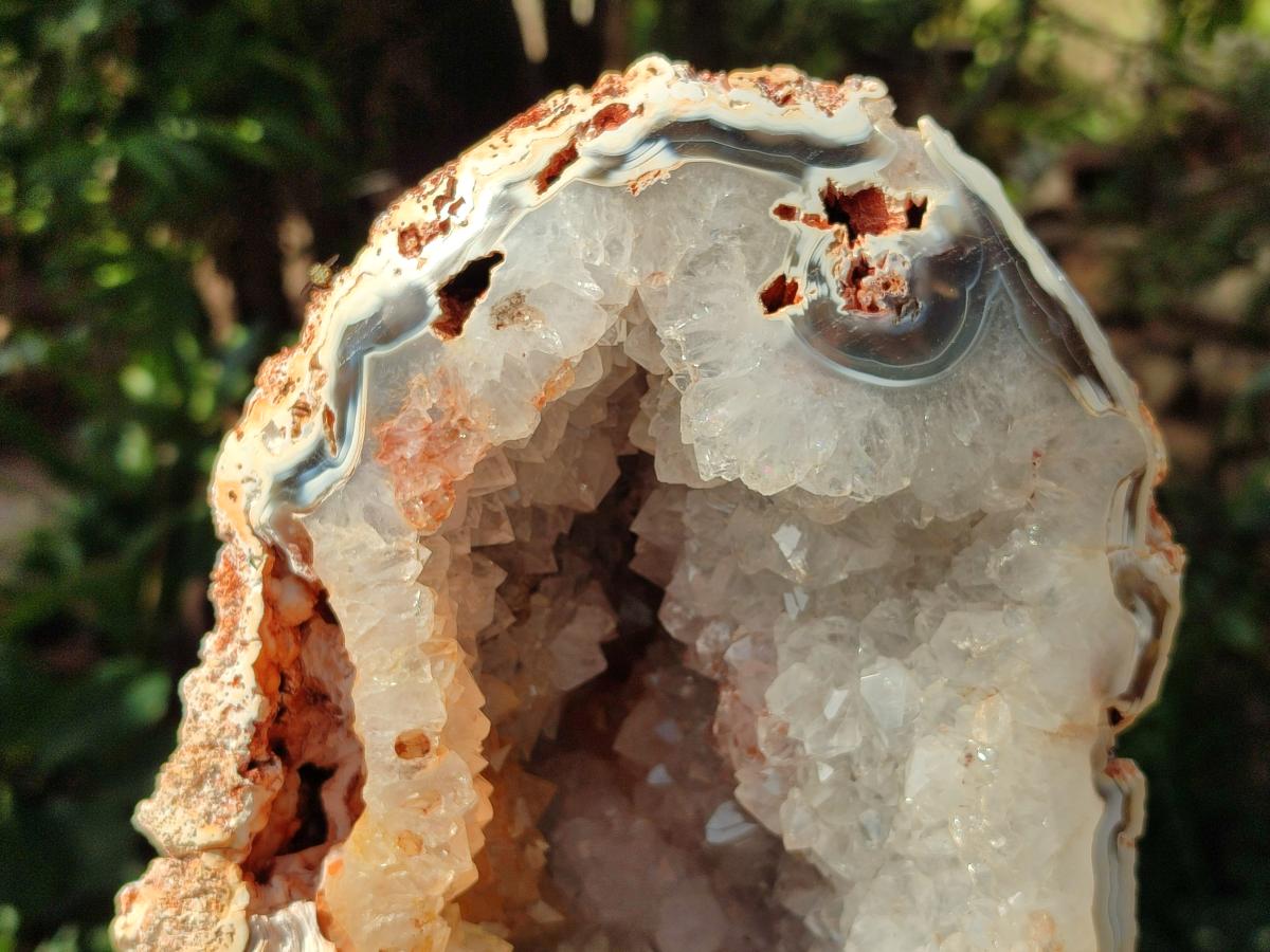 Polished One Side Large Coral Agate Crystalline Centred Standing Geode x 1 From Maintirano, Madagascar