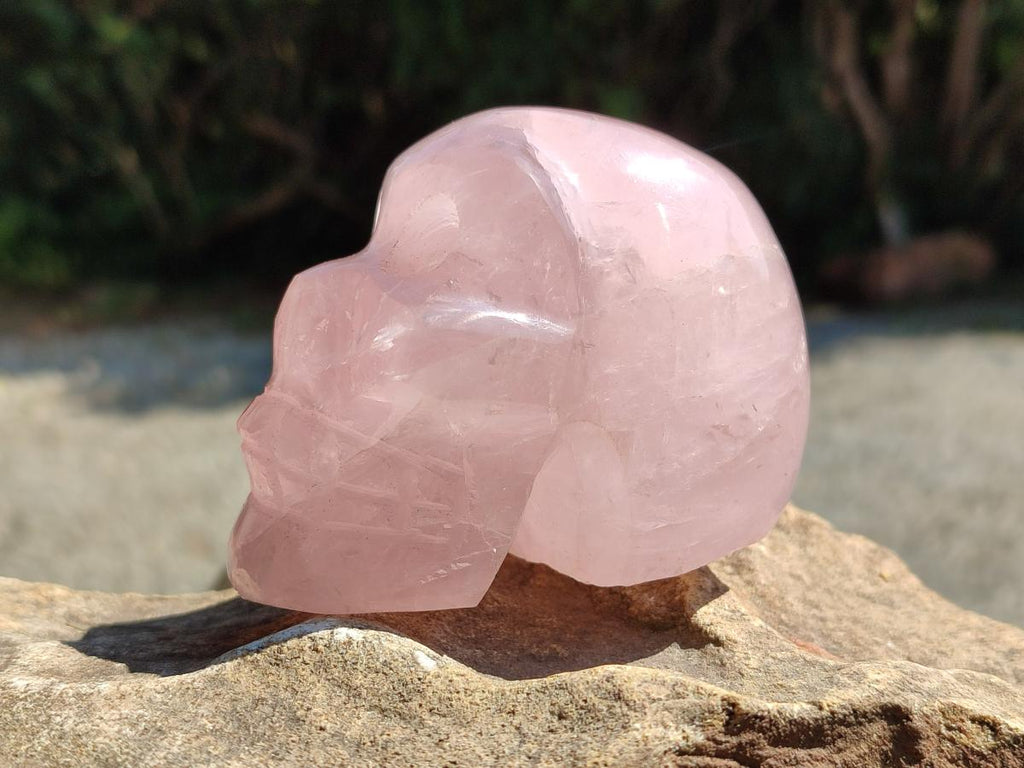 Hand Carved Gemmy Star Rose Quartz Skull Carving x 1 From Ambatondrazaka, Madagascar