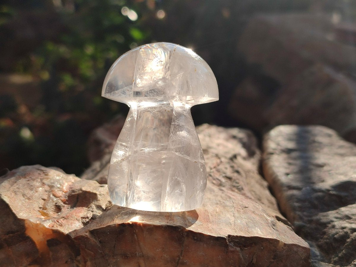 Polished Clear Rock Crystal Mushroom x 1 From Madagascar