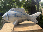 Hand Made Large Polished Blue Spotted Spinel Fish Carving x 1 From Madagascar