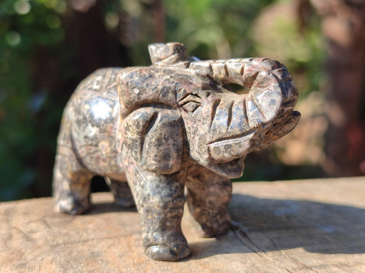 Polished Pair of Snakeskin Rhyolite Jasper Elephant Carvings x 1 From Australia