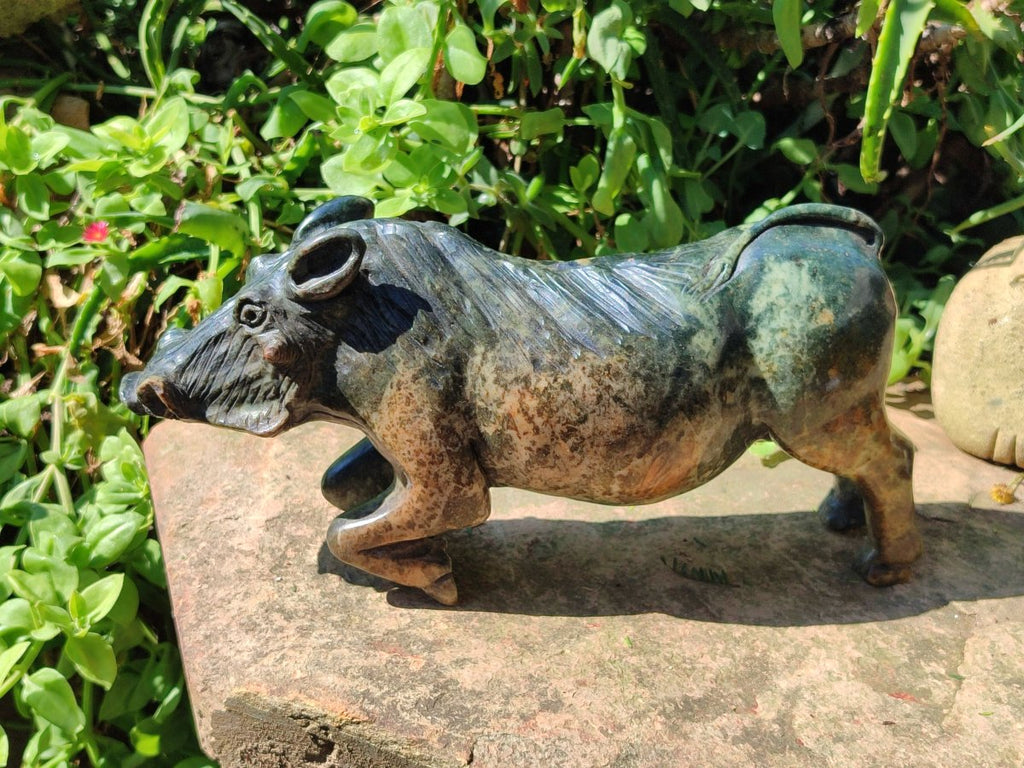 Hand Made Large Leopard Stone Warthog Carving x 1 From Nyanga, Zimbabwe
