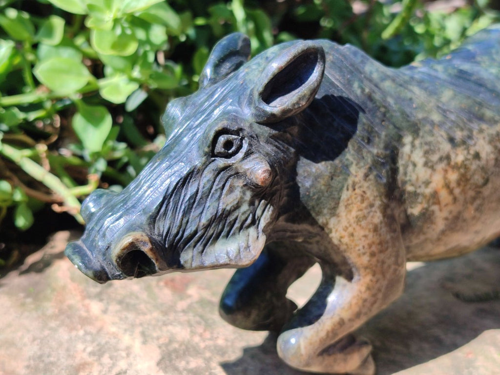 Hand Made Large Leopard Stone Warthog Carving x 1 From Nyanga, Zimbabwe