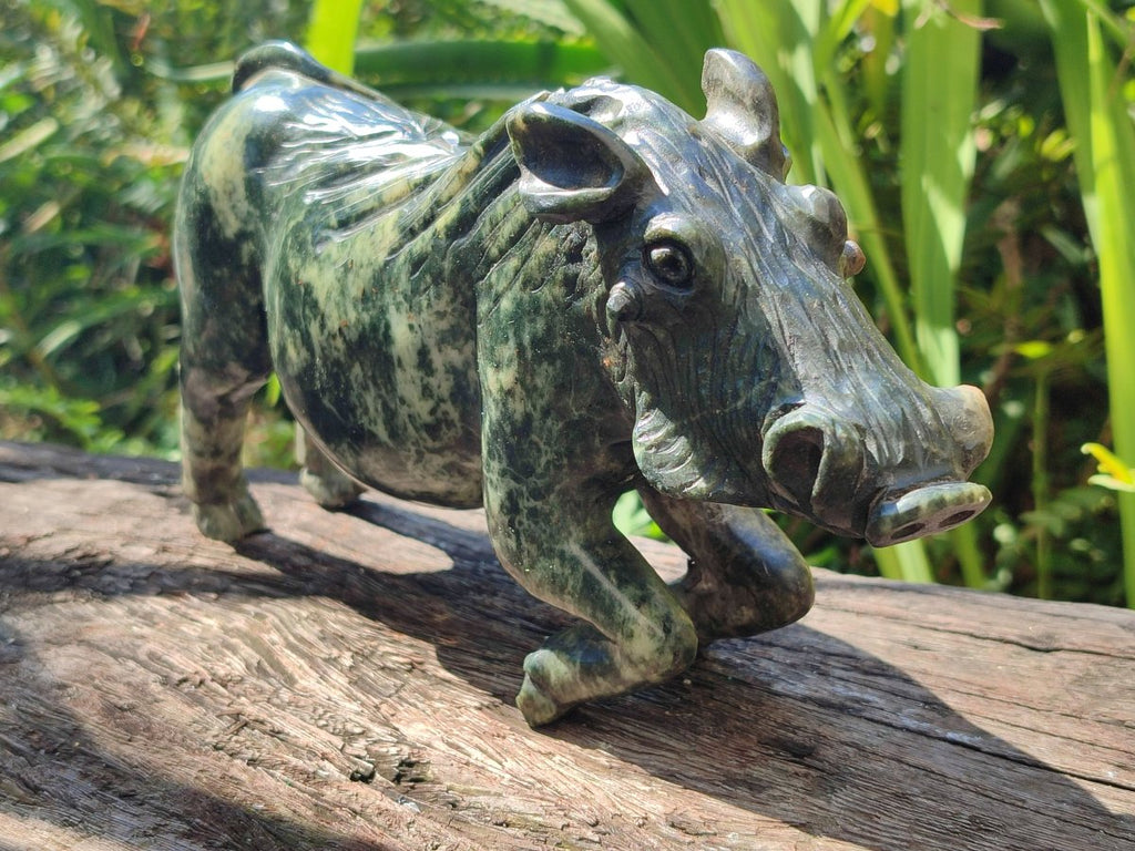 Hand Made Large Leopard Stone Warthog Carving x 1 From Nyanga, Zimbabwe