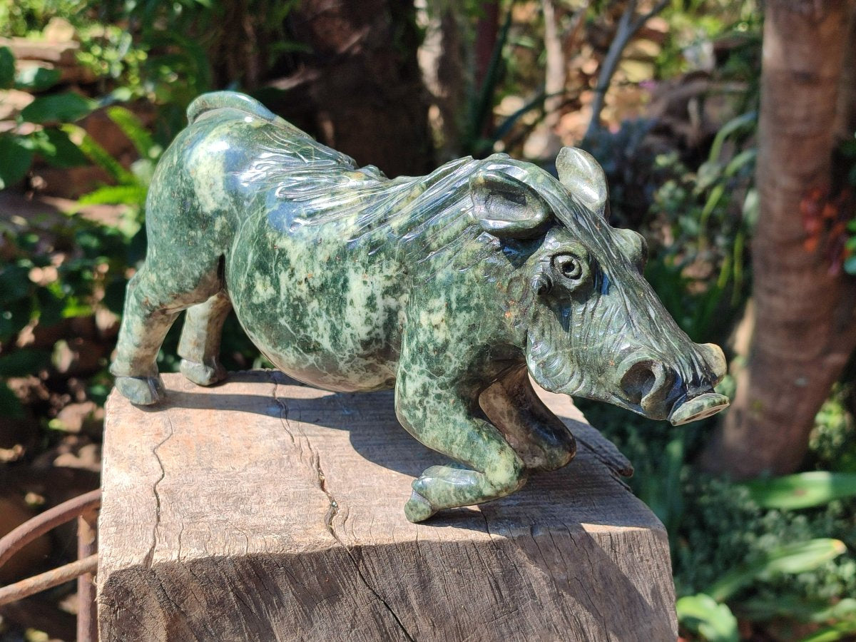 Hand Made Large Leopard Stone Warthog Carving x 1 From Nyanga, Zimbabwe
