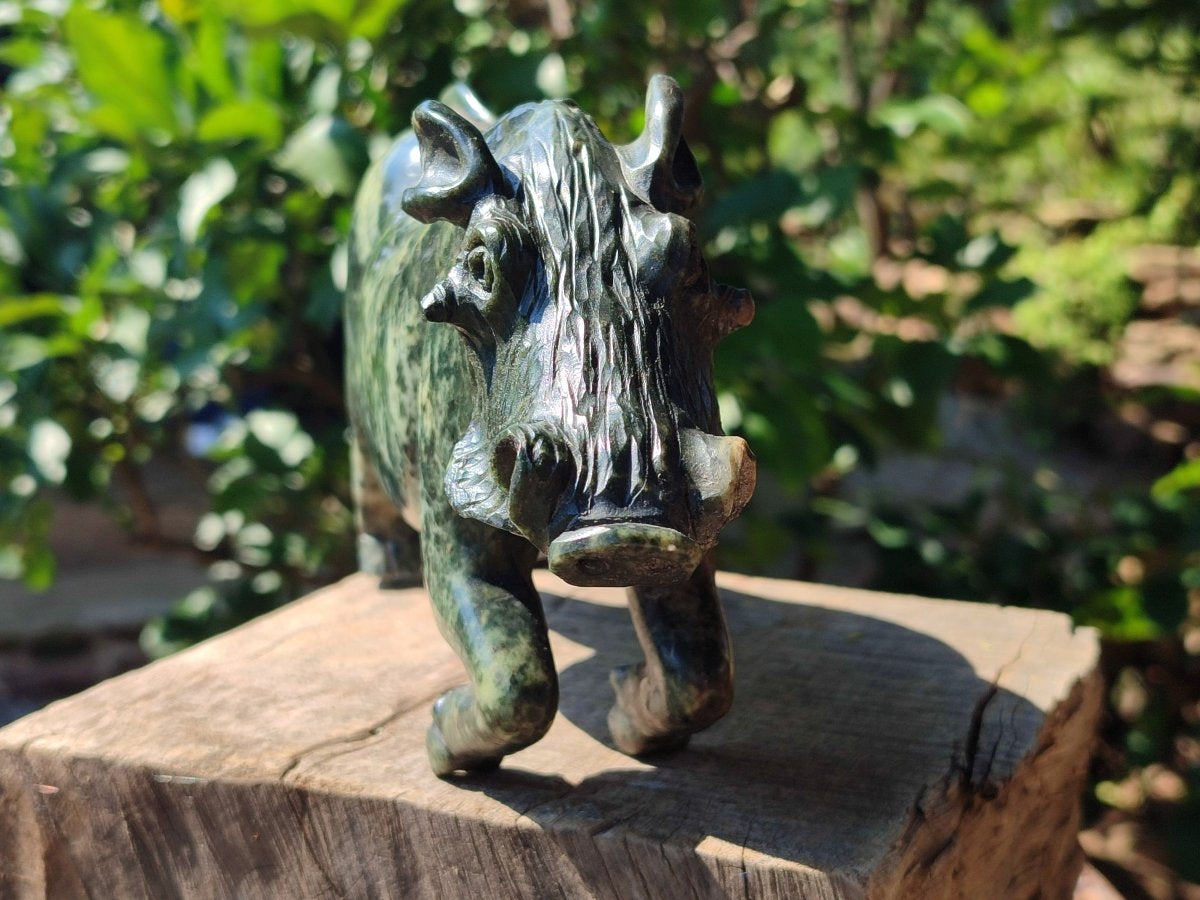 Hand Made Large Leopard Stone Warthog Carving x 1 From Nyanga, Zimbabwe
