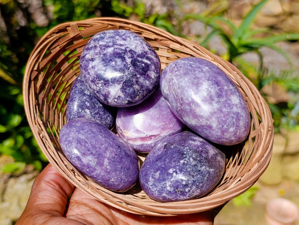 Polished Bouquet Basket Set of 6 Lepidolite Palm Stones x 1 From Zimbabwe