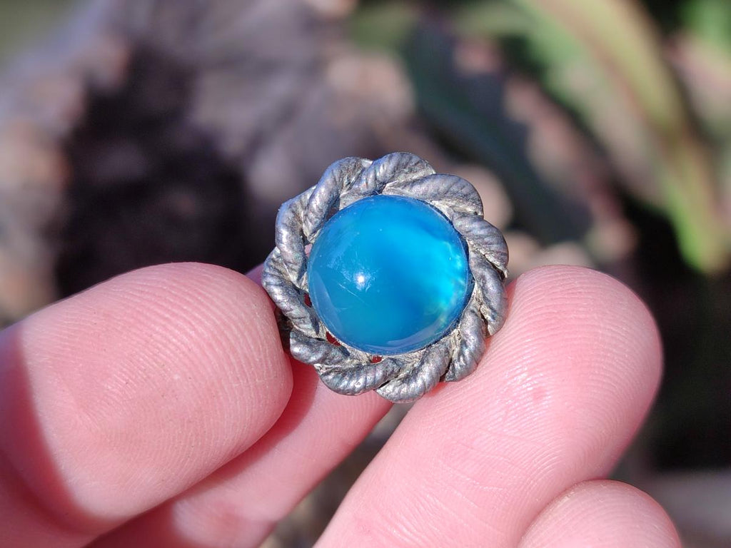Hand Made Pair of Blue Onyx Cabochon Earrings in Silver Surgical Steel - Sold Per Pair - From China