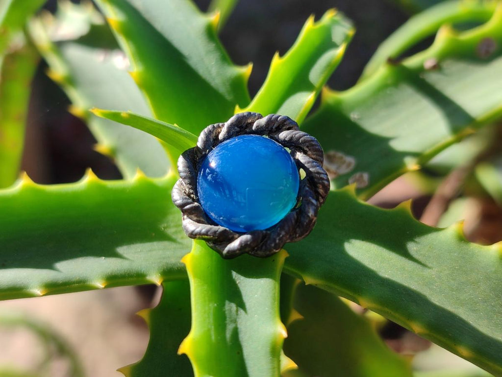 Hand Made Pair of Blue Onyx Cabochon Earrings in Silver Surgical Steel - Sold Per Pair - From China
