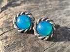 Hand Made Pair of Blue Onyx Cabochon Earrings in Silver Surgical Steel - Sold Per Pair - From China