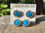 Hand Made Pair of Blue Onyx Cabochon Earrings in Silver Surgical Steel - Sold Per Pair - From China