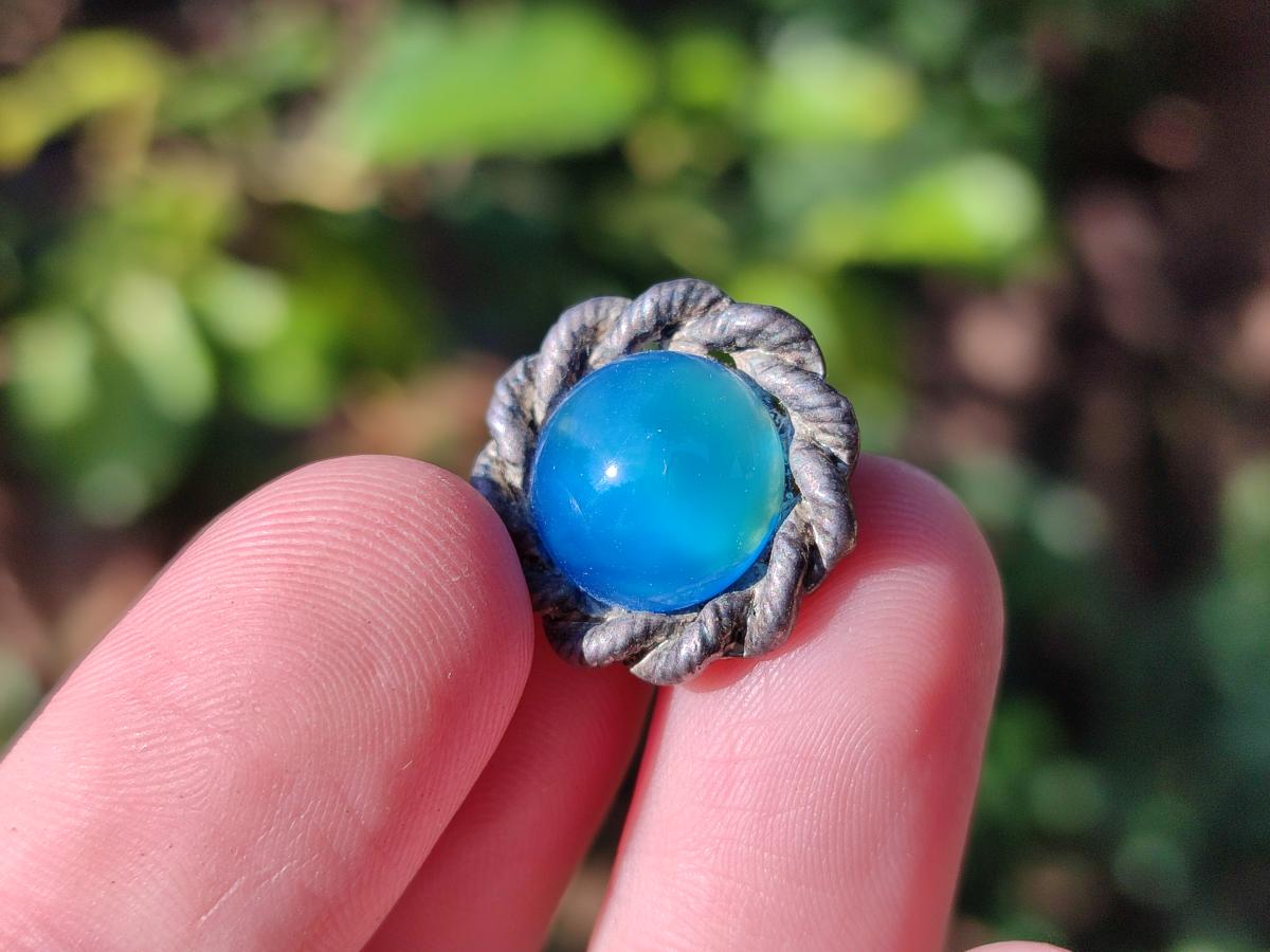 Hand Made Pair of Blue Onyx Cabochon Earrings in Silver Surgical Steel - Sold Per Pair - From China