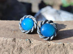 Hand Made Pair of Blue Onyx Cabochon Earrings in Silver Surgical Steel - Sold Per Pair - From China