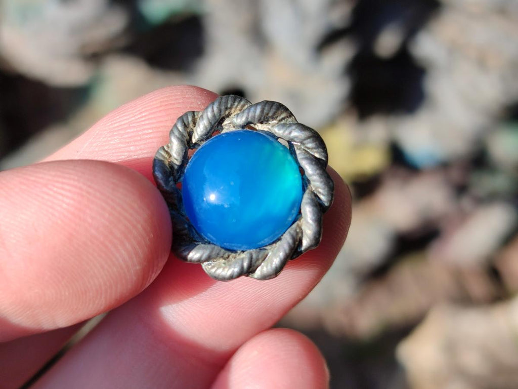 Hand Made Pair of Blue Onyx Cabochon Earrings in Silver Surgical Steel - Sold Per Pair - From China