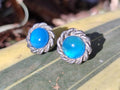 Hand Made Pair of Blue Onyx Cabochon Earrings in Silver Surgical Steel - Sold Per Pair - From China
