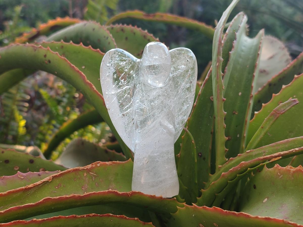 Hand Made Rock Crystal Angel Carving x 1 From Madagascar