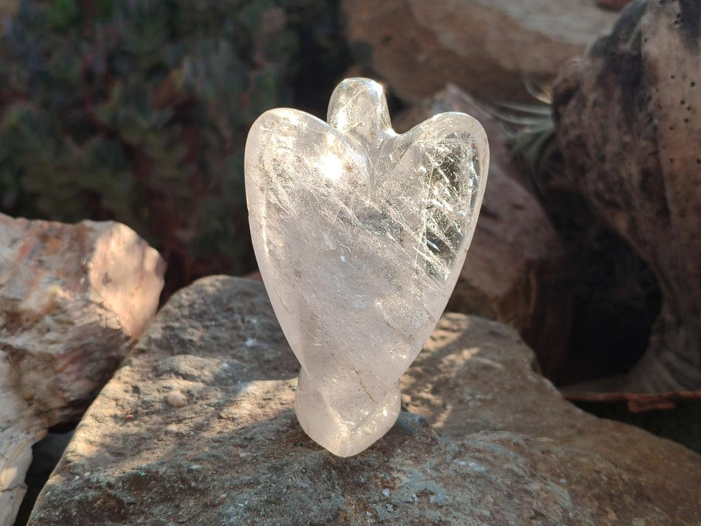 Hand Made Rock Crystal Angel Carving x 1 From Madagascar