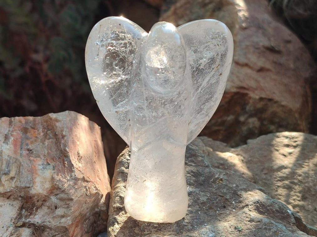 Hand Made Rock Crystal Angel Carving x 1 From Madagascar