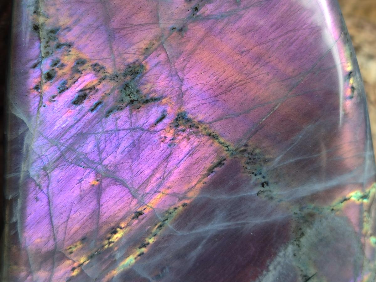 Polished XL Purple Sunset Labradorite Standing Free Form x 1 From Tulear, Madagascar