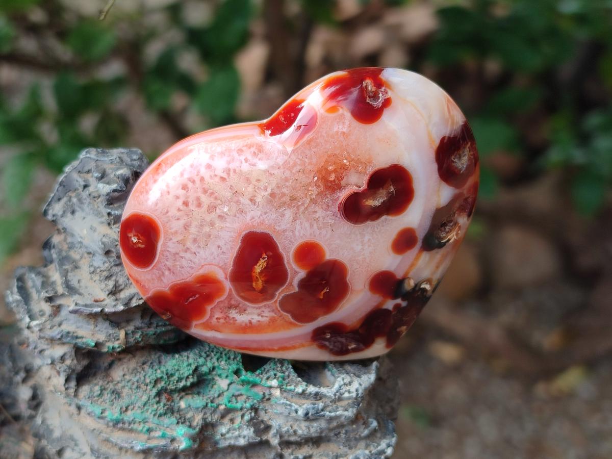 Polished Red Spotty Carnelian Gemstone Heart x 1 From Madagascar