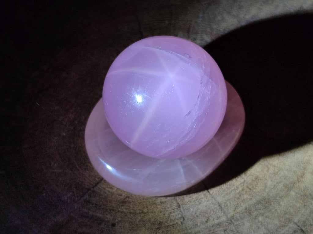 Polished Gemmy Star Rose Quartz Sphere with Rose Quartz Bowl Set x 1 From Ambatondrazaka, Madagascar