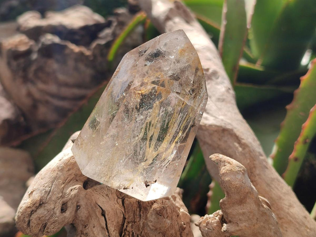 Polished Icy Frosted Veiled Clear Quartz Crystal with Biotite Inclusion x 1 From Madagascar