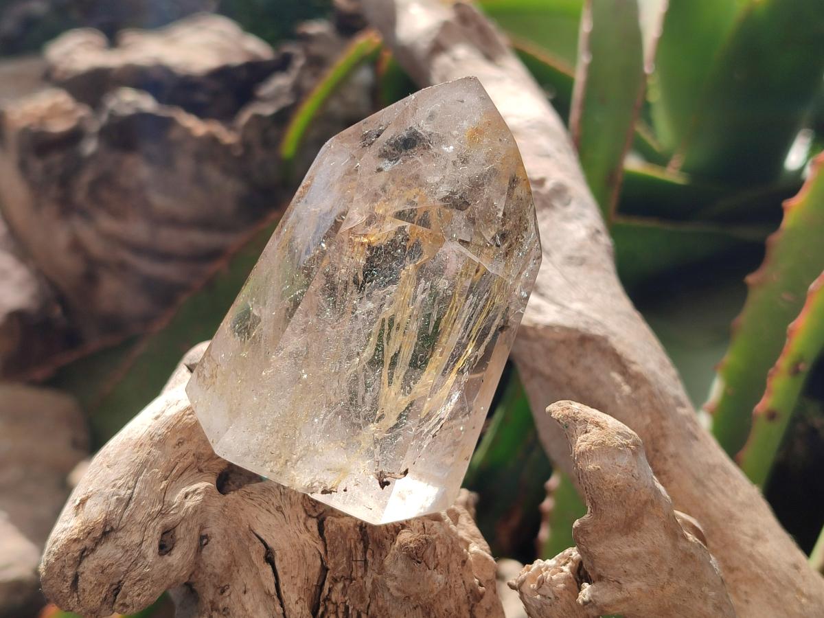 Polished Icy Frosted Veiled Clear Quartz Crystal with Biotite Inclusion x 1 From Madagascar