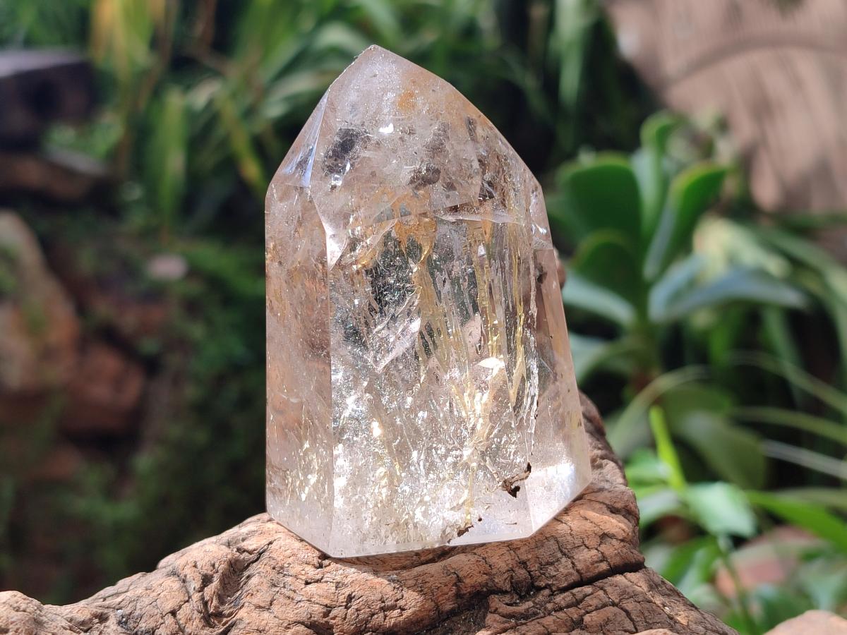 Polished Icy Frosted Veiled Clear Quartz Crystal with Biotite Inclusion x 1 From Madagascar