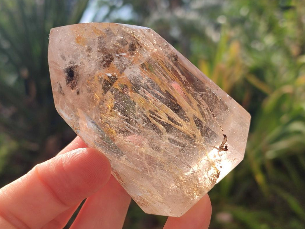 Polished Icy Frosted Veiled Clear Quartz Crystal with Biotite Inclusion x 1 From Madagascar