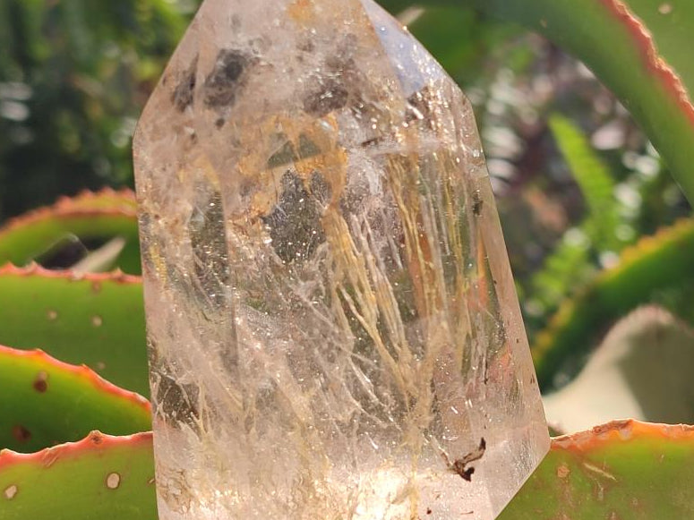 Polished Icy Frosted Veiled Clear Quartz Crystal with Biotite Inclusion x 1 From Madagascar
