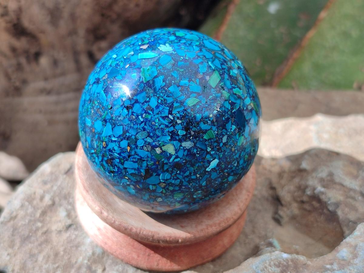 Polished Hand Made Chrysocolla, Azurite and Malachite Conglomerate Sphere x 1 From Congo