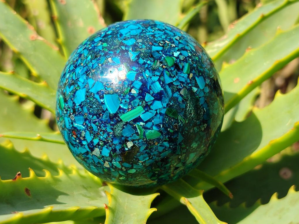 Polished Hand Made Chrysocolla, Azurite and Malachite Conglomerate Sphere x 1 From Congo