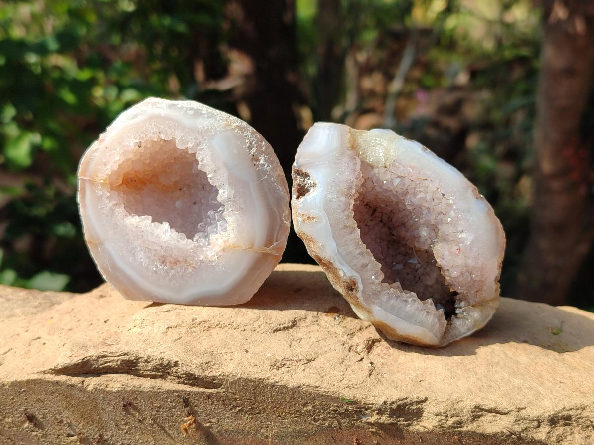 Polished Pair of Agate Crystal Centred Geodes x 1 From Maintirano Madagascar
