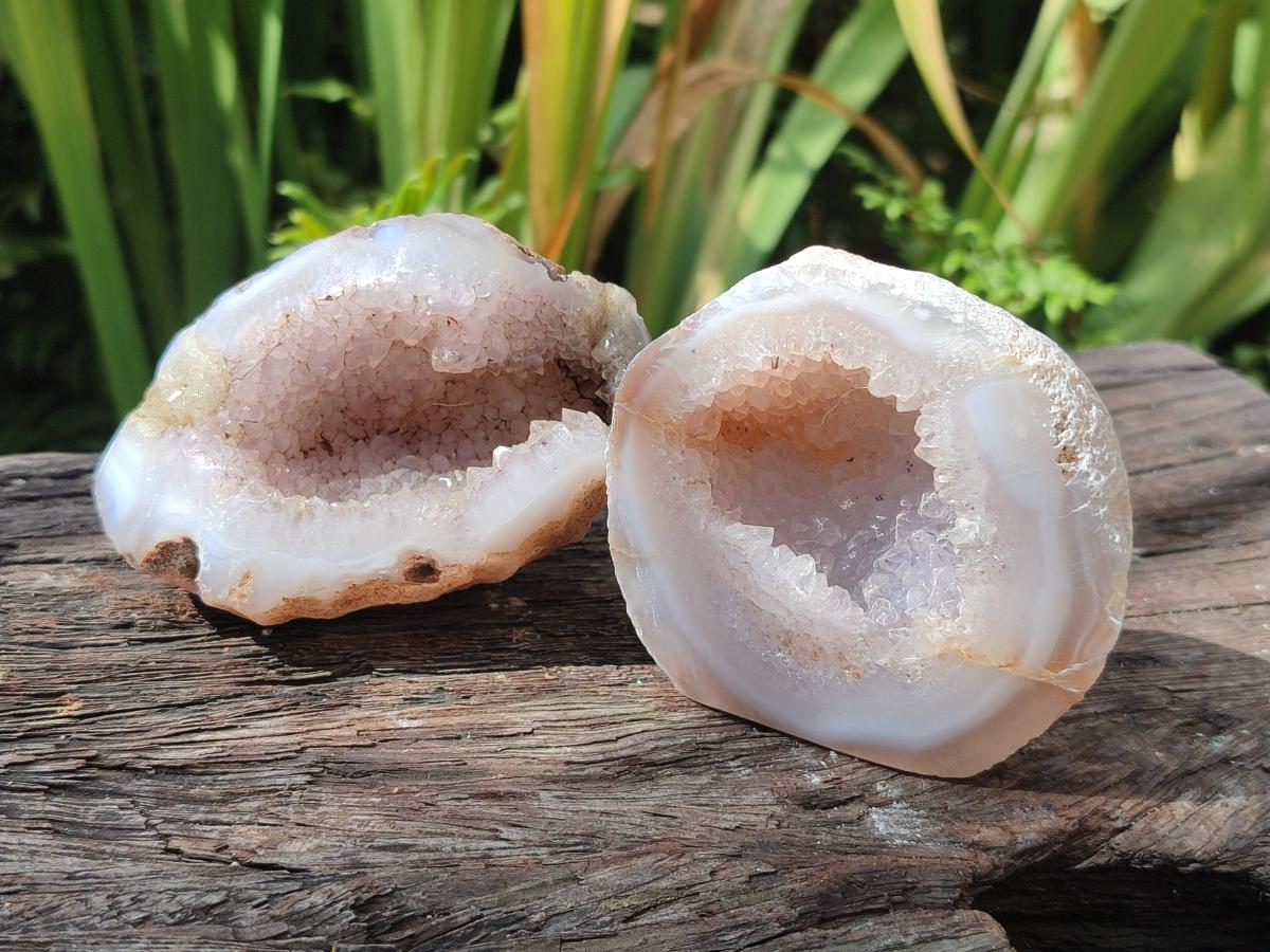 Polished Pair of Agate Crystal Centred Geodes x 1 From Maintirano Madagascar