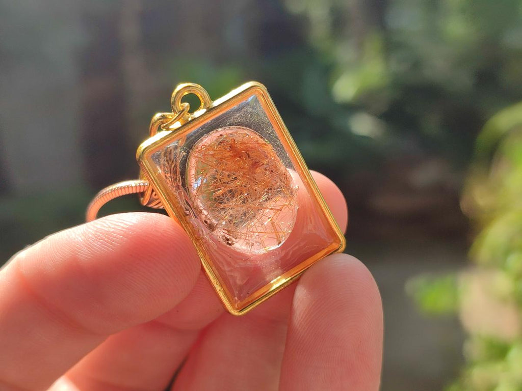 Hand Made Golden Rutile Quartz Cabochon Necklace x 1 From Madagascar