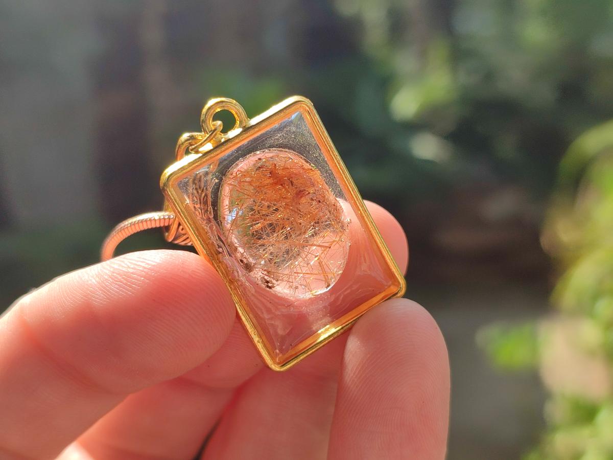 Hand Made Golden Rutile Quartz Cabochon Necklace x 1 From Madagascar