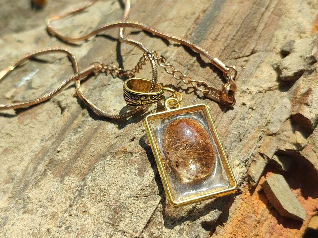 Hand Made Golden Rutile Quartz Cabochon Necklace x 1 From Madagascar
