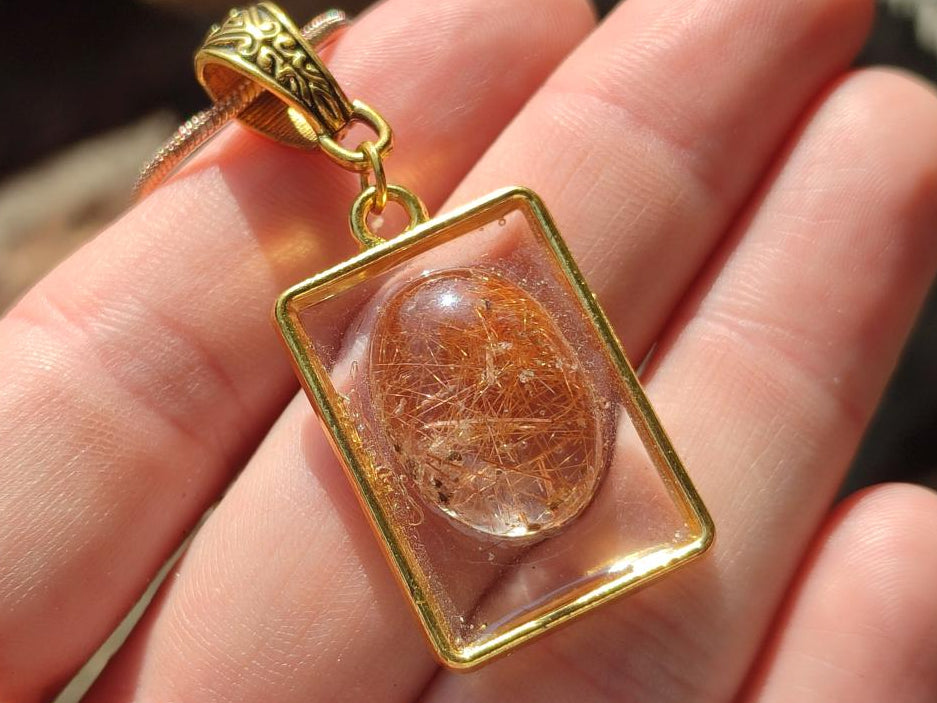 Hand Made Golden Rutile Quartz Cabochon Necklace x 1 From Madagascar