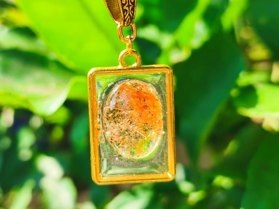 Hand Made Golden Rutile Quartz Cabochon Necklace x 1 From Madagascar